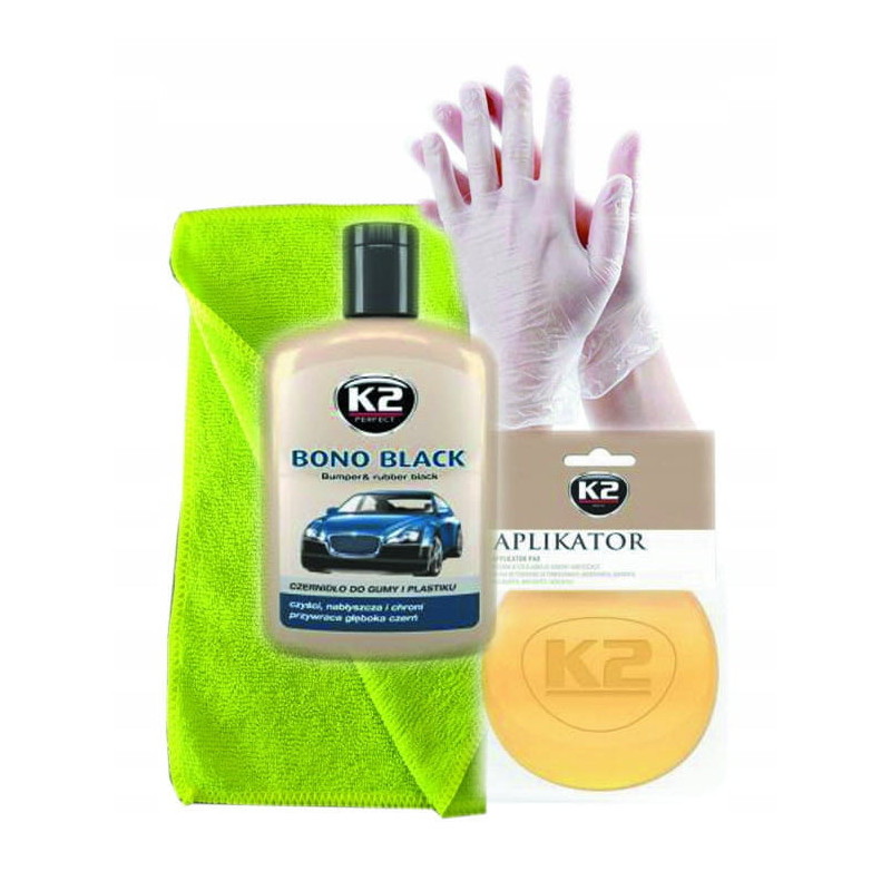 K2 BONO BLACK CZERNIDŁO DO PLASTIKU OPON ZESTAW