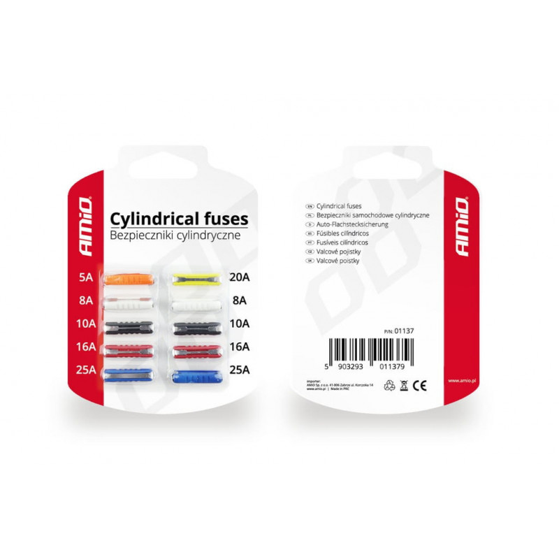 BEZPIECZNIKI BEZPIECZNIK CYLINDRYCZNY 5-25A 10szt