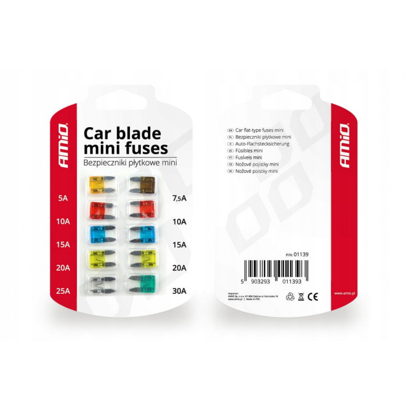 BEZPIECZNIKI BEZPIECZNIK PŁYTKOWY MINI 5-30A 10szt